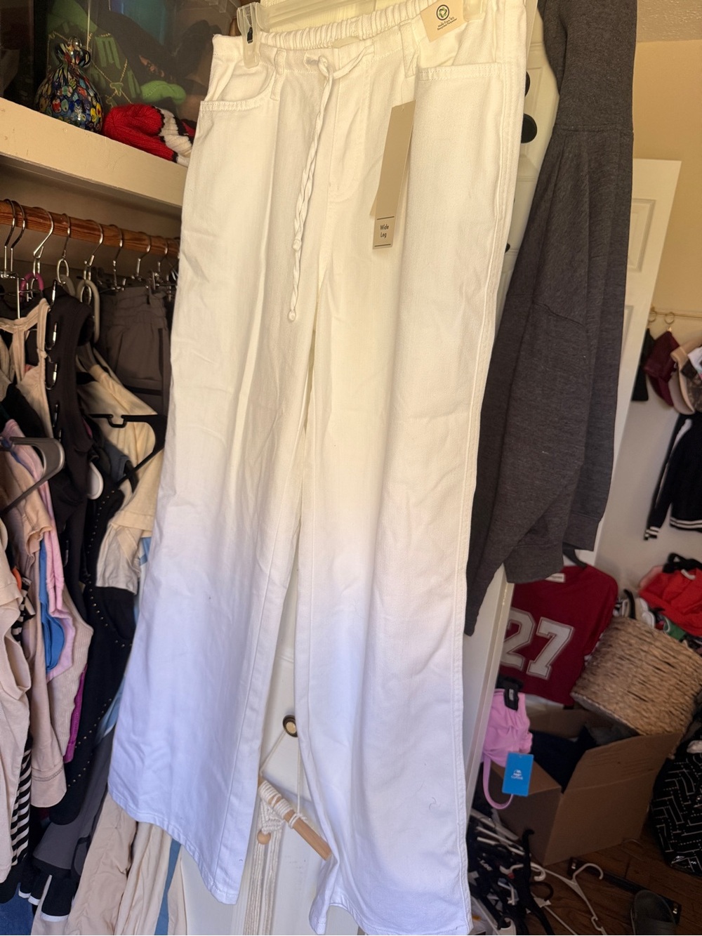 No Boundaries White Wide-Leg Drawstring Pants